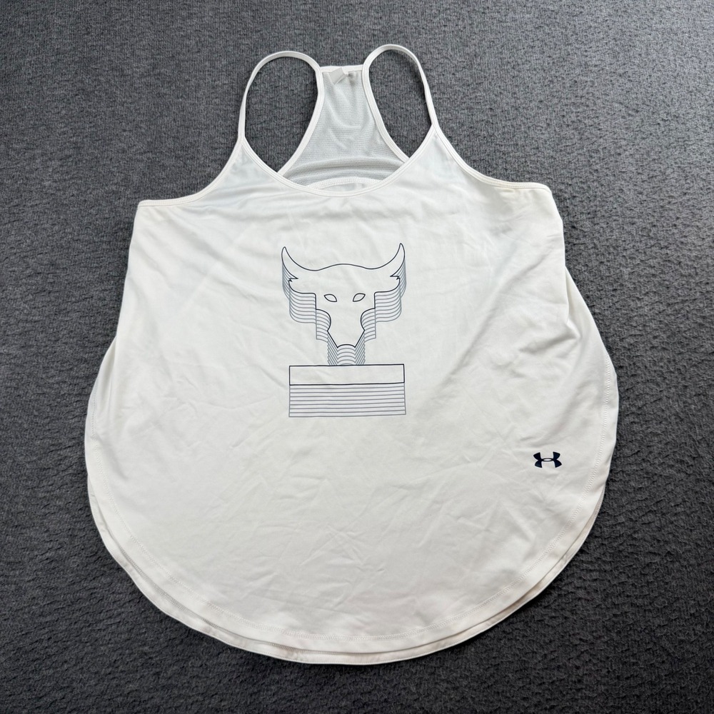 Under‎ Armour Project Rock Tank Top Women's Small White HeatGear Brahma Bull
